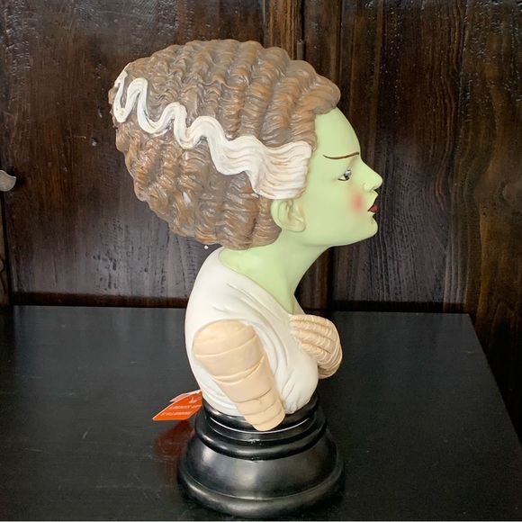 Bride of Frankenstein Bust Light Up Ceramic Halloween Decor Green Skin - Picture 10 of 15
